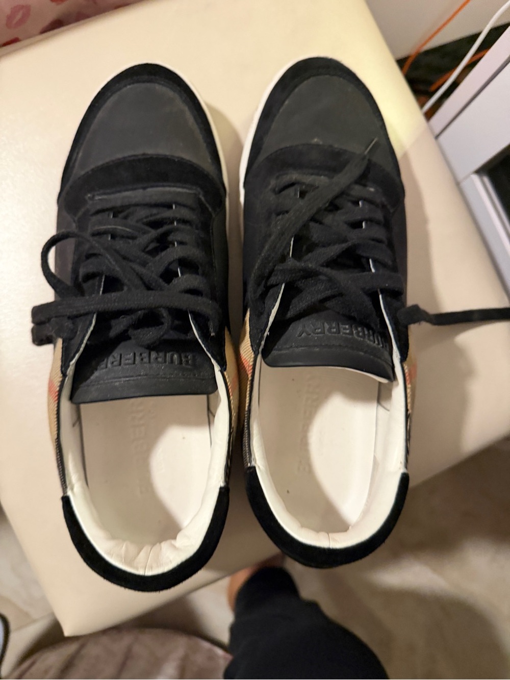 Burberry Black and Beige Check Men’s Athletic Sneakers - Picture 8 of 10